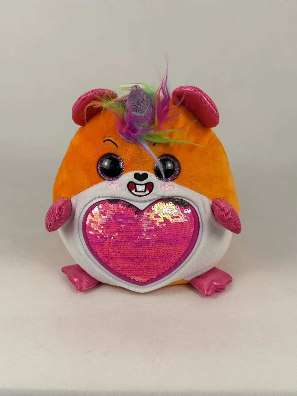 ZURU Rainbocorns Orange Unicorn Plush Reversible Sequin Heart 8” Toy